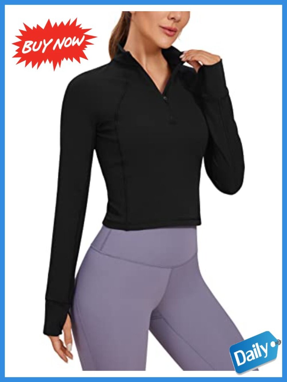 Butterluxe Half Zip Crop Top Activewear Pullover Long Sleeve